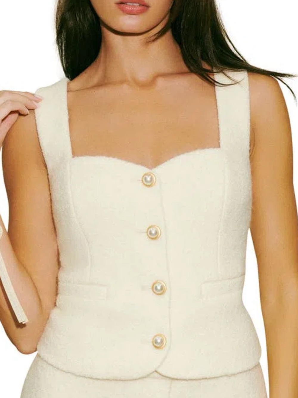 🆕 Reformation Amora Cream Tweed Pearl-Button Top